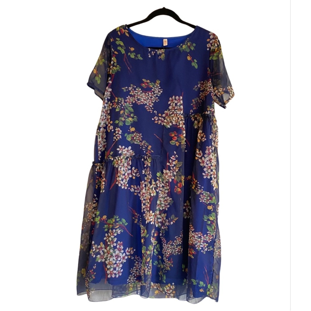 Baby Doll Blue Floral Print Short Sleeve Mini Twee Artsy Spring XL